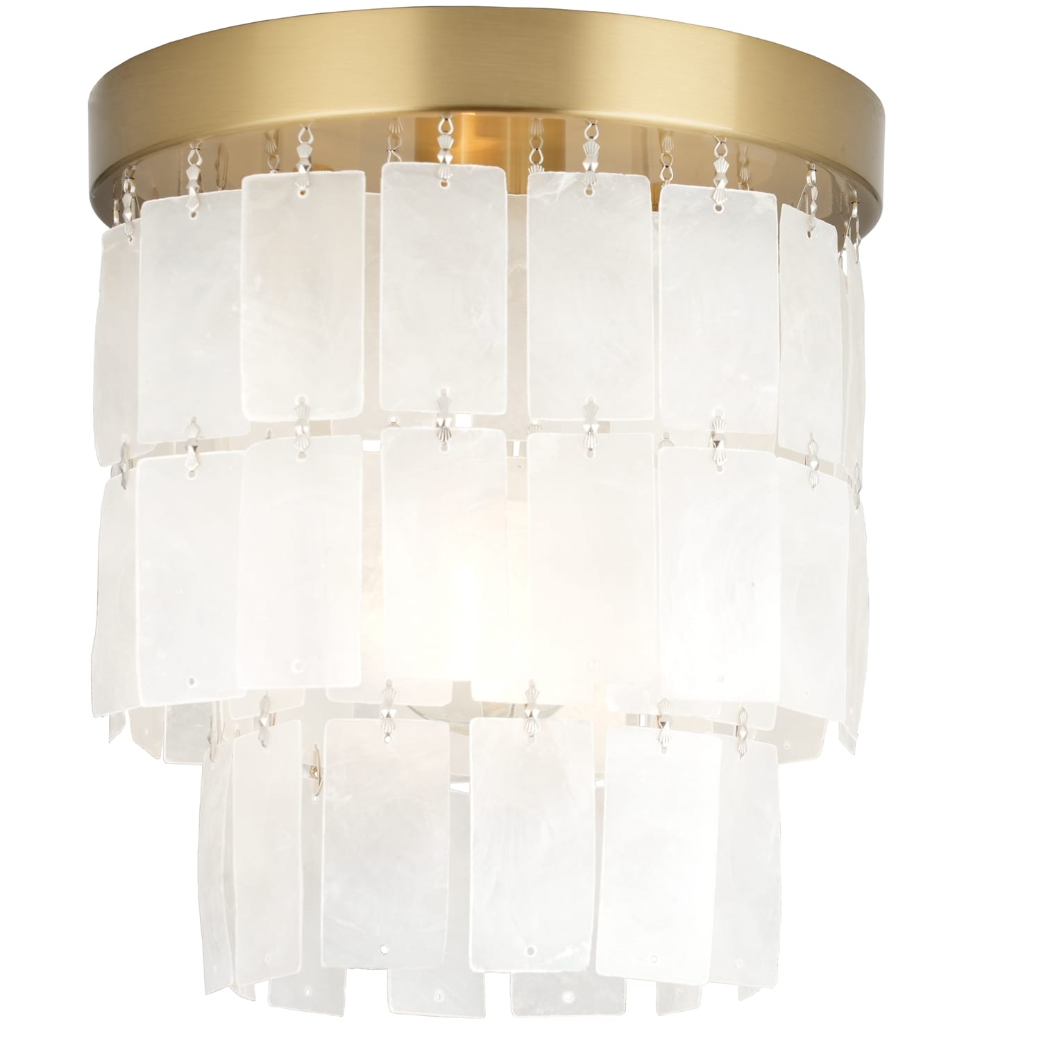 capiz shell ceiling light, brushed brass, flush mount, entryway, bathroom, bedroom, foryer